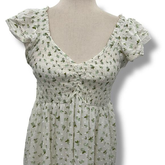 NEW Self Esteem Smocked Floral Dress Large White Green Ruffle Sundress Cottage - Picture 5 of 10
